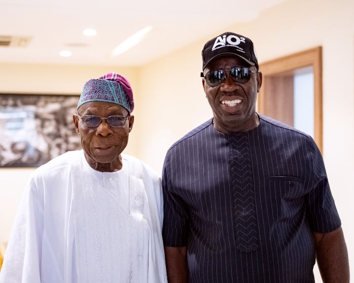 Obaseki receives Obasanjo, as ex-president charges politicians on sacrifice, selflessness