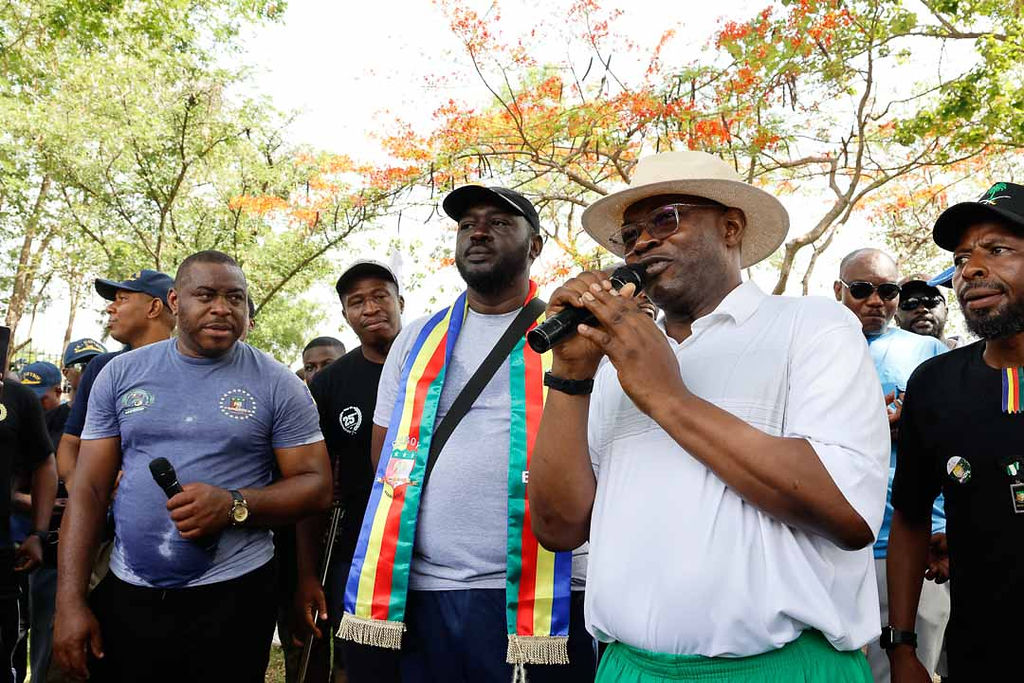 Gen. Olonisakin speaking after the 12km route march to mark NMS at 70 on Saturday